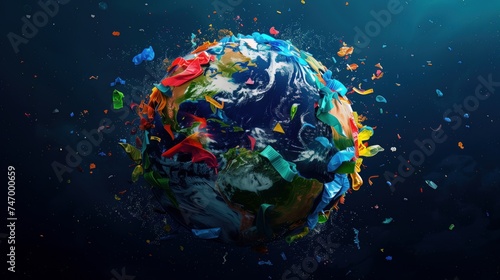 Earth drown into plastic waste. Concept for environment and pollution problems