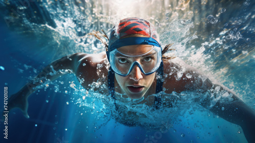 Focused Swimmer in Action Underwater