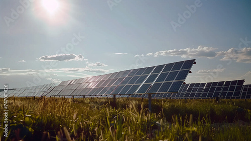 solar panels near grass on green field under blue sky solar