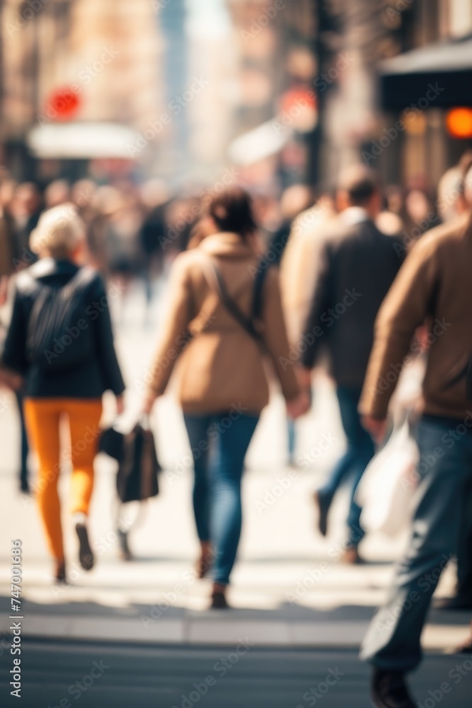 Defocused background of people walking in the street in motion blur Defocused background of people walking in the street in motion blur