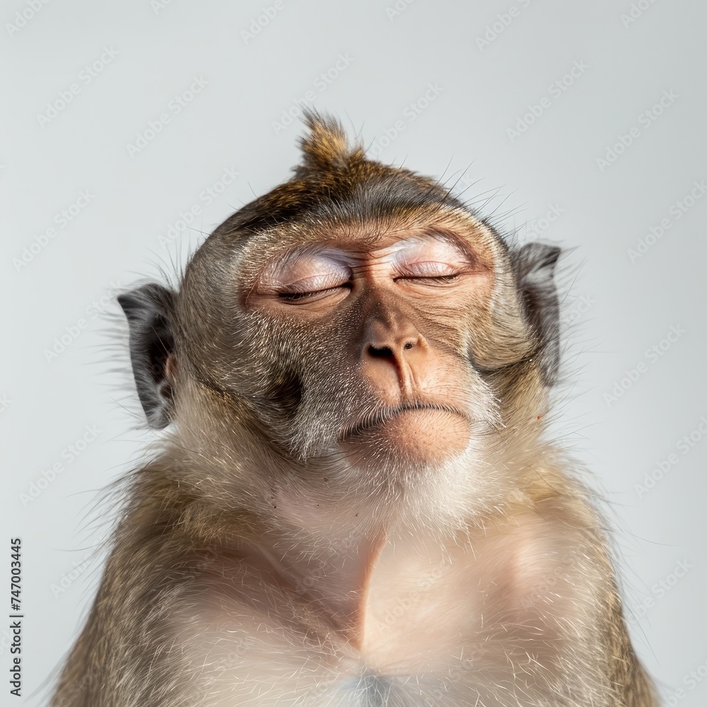 Photo of a macaque, eyes closed, extremely offended - obrazy, fototapety, plakaty 