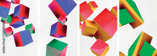 Flying 3d shapes, cubes and other geometric elements background design for wallpaper, business card, cover, poster, banner, brochure, header, website