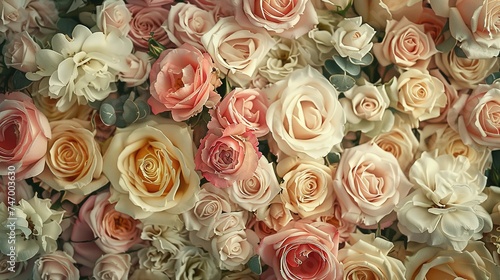 closeup soft pastel color roses bouquet  generative ai