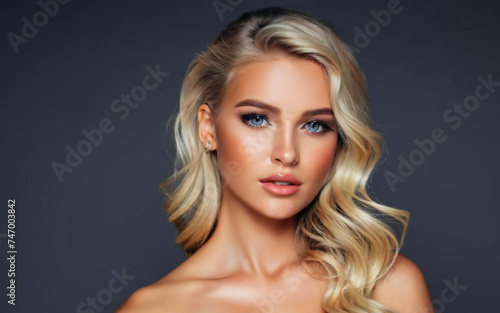Elegance Personified: Glamorous Golden-Haired Woman in Studio