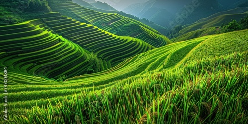 A green rice field, with crooked ears, with golden ripee rice, Side view, paramount light, colorism,