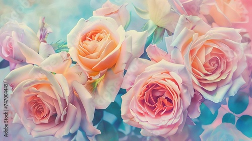 closeup soft pastel color roses bouquet  generative ai