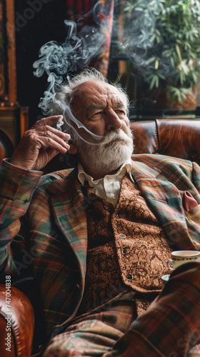 old smoker with hat in chair