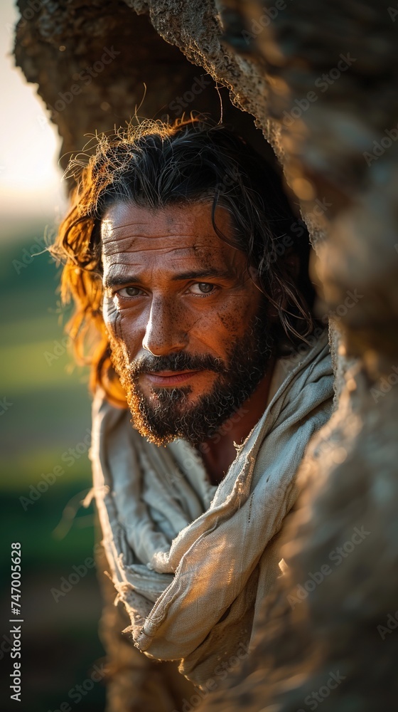 Jesus coming out of the tomb, raised from the dead. Jesus coming out of the tomb, raised from the dead.
