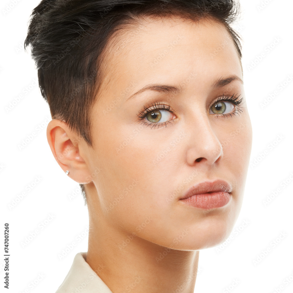 Face, girl and confident in studio with skincare in white background for woman, wellness and natural glow. Female person, cosmetic and satisfied for results with healthy and smooth look for self care Face, girl and confident in studio with skincare in white background for woman, wellness and natural glow. Female person, cosmetic and satisfied for results with healthy and smooth look for self care