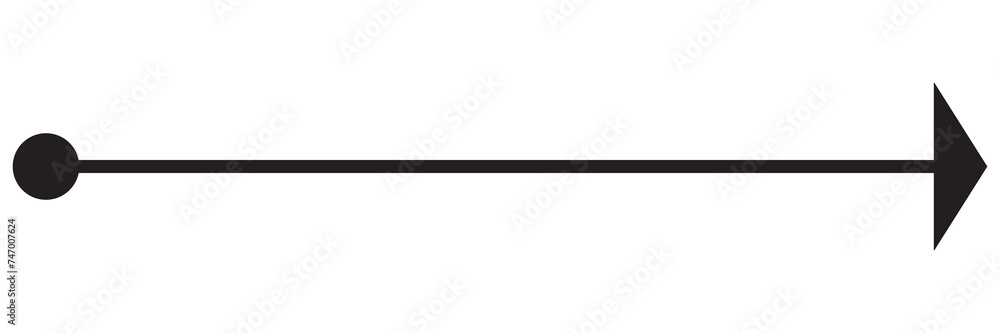 Straight line with point on start and arrow on finish. Symbol of direction, aim, target, path, easy challenge, fast way, ideal plan isolated on white background. Vector graphic illustration
