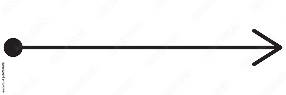 Straight line with point on start and arrow on finish. Symbol of direction, aim, target, path, easy challenge, fast way, ideal plan isolated on white background. Vector graphic illustration