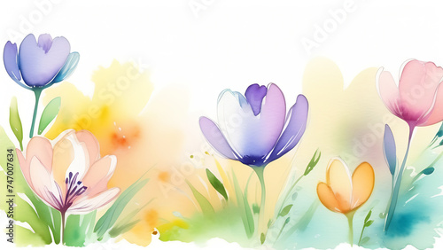 Postcard with flowers with free space. Watercolor spring flowers 