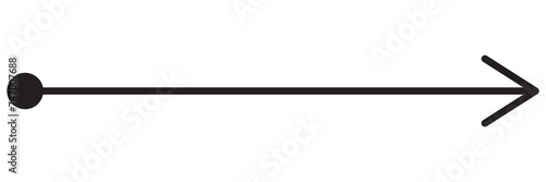 Straight line with point on start and arrow on finish. Symbol of direction, aim, target, path, easy challenge, fast way, ideal plan isolated on white background. Vector graphic illustration