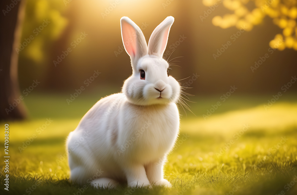 Fototapeta premium Easter background. Easter bunny in the garden