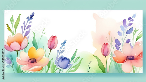 Postcard with flowers with free space. Watercolor spring flowers	