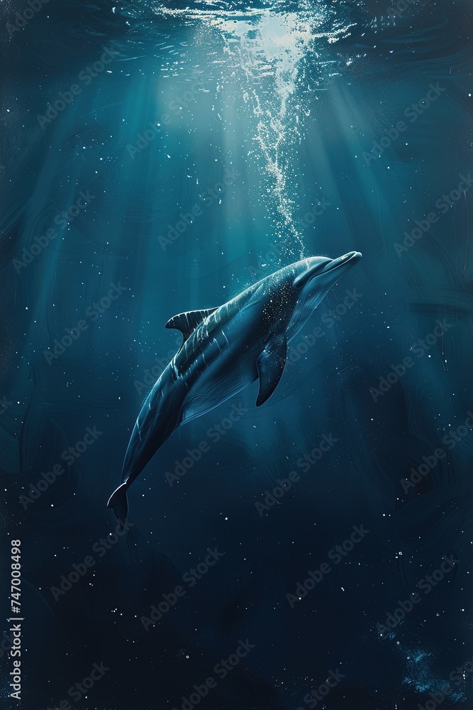 Fototapeta premium Dolphin in water swimming towards the surface.