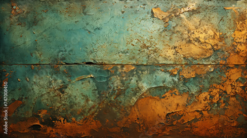 Green rusty texture on a metal wall. Shabby background with places for copying. Generative AI