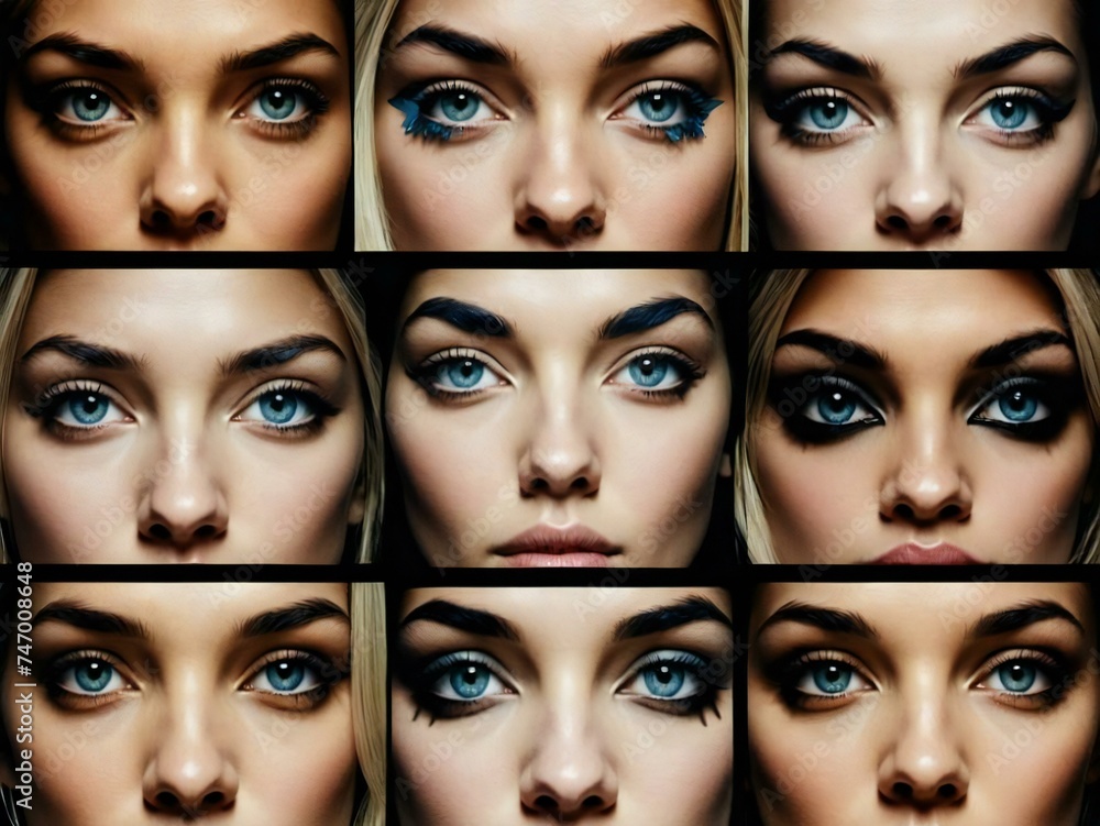 Naklejka premium Collage of women's faces Generative AI