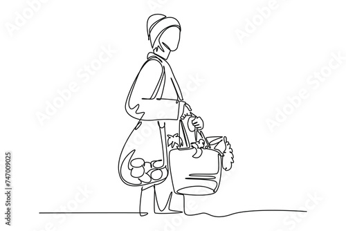 Continuous one line drawing sustainable home  concept. Doodle vector illustration.