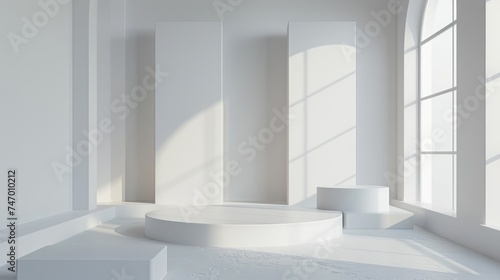 Realistic 3D cylinder pedestal white podium background. Abstract beigie minimal scene for mockup products  stage showcase  promotion display.