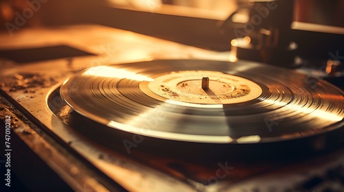 Photograph the nostalgic charm of an old vinyl record,