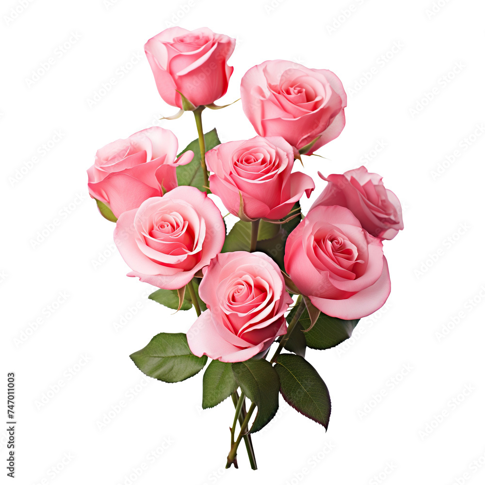 Beautiful bouquet of pink roses with lush green leaves, cut out Beautiful bouquet of pink roses with lush green leaves, cut out