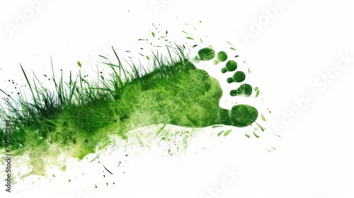 Green Grass Footprints on White Background