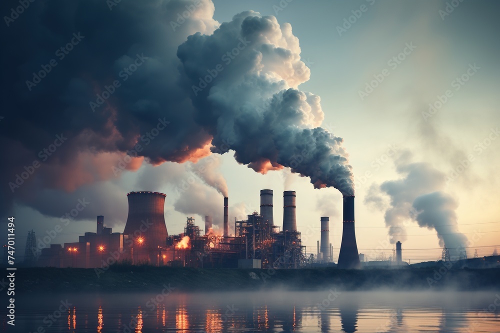 Toxic fumes from industrial plants chimneys.