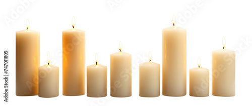 Pillar candles with flames illuminated, cut out