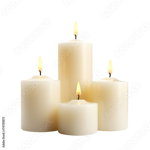 Pillar candles with flames illuminated, cut out