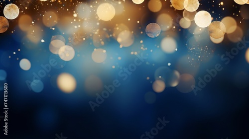 Blue and gold abstract background with sparkling bokeh effect for New Year's Eve celebration