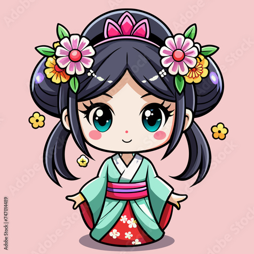 a cute geisha chibi pastel colors (5)