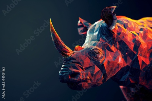 3D pop art animal with geometric shapes against a dark setting, close-up