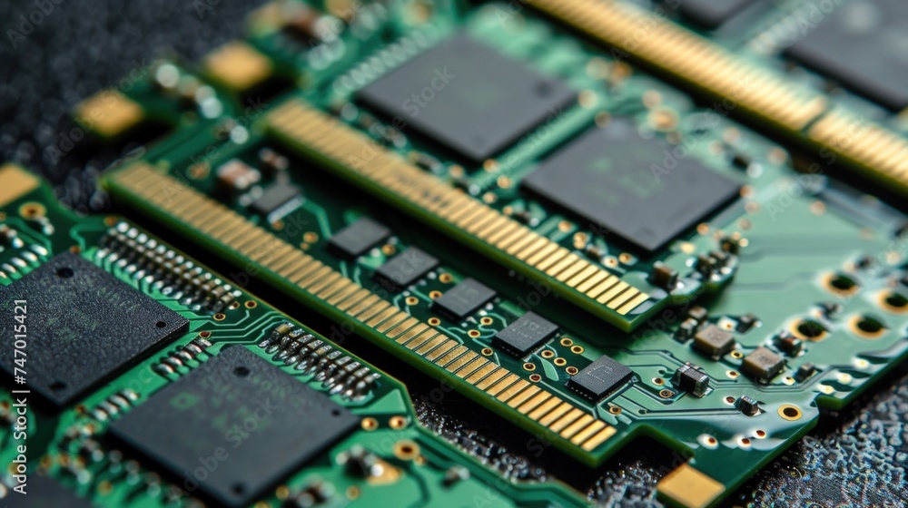 a memory chip on the SO-DIMM module. type of computer RAM. with SMD chip green memory board cover a memory chip on the SO-DIMM module. type of computer RAM. with SMD chip green memory board cover