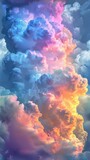 Colorful cloudscape digitally enhanced to exhibit a holographic effect in mesmerizing pink and blue hues