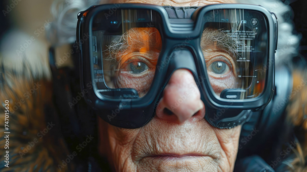 Old man with glasses of virtual reality. Close-up portrait Old man with glasses of virtual reality. Close-up portrait