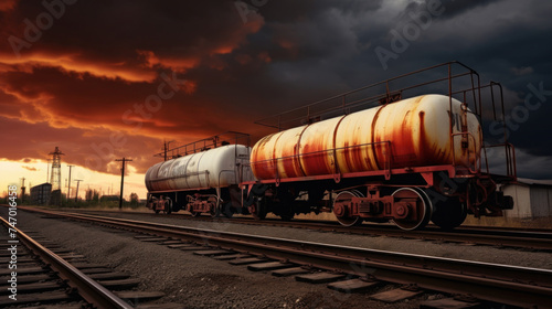 Freight Train with Tanker Cars at Dusk