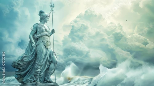 A magnificent statue of Athena, the ancient Greek goddess of wisdom, craft, and warfare photo