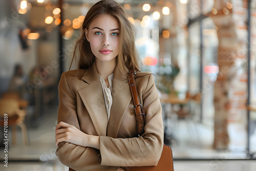 Lady in suits and pants with a briefcase