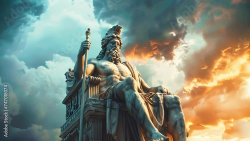 A magnificent statue of Zeus, the leader of the ancient Greek gods photo