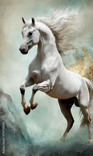 Fantasy Illustration of a wild Horse. Digital art style wallpaper background.