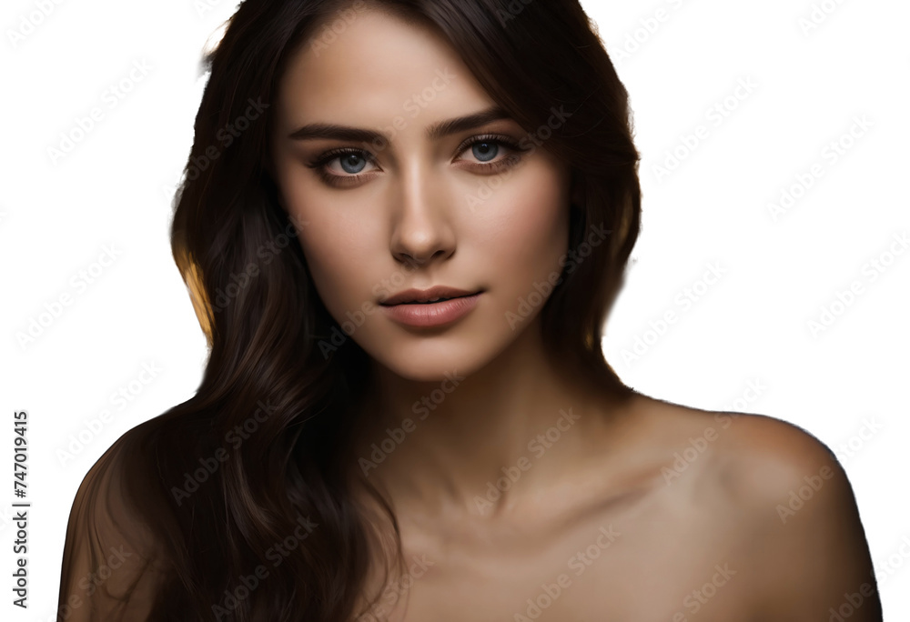 Portrait of a beautiful young girl. On a white isolated background. Close-up of a face. soft, blurred background, bokeh. Developing hair. Portrait of a beautiful young girl. On a white isolated background. Close-up of a face. soft, blurred background, bokeh. Developing hair.