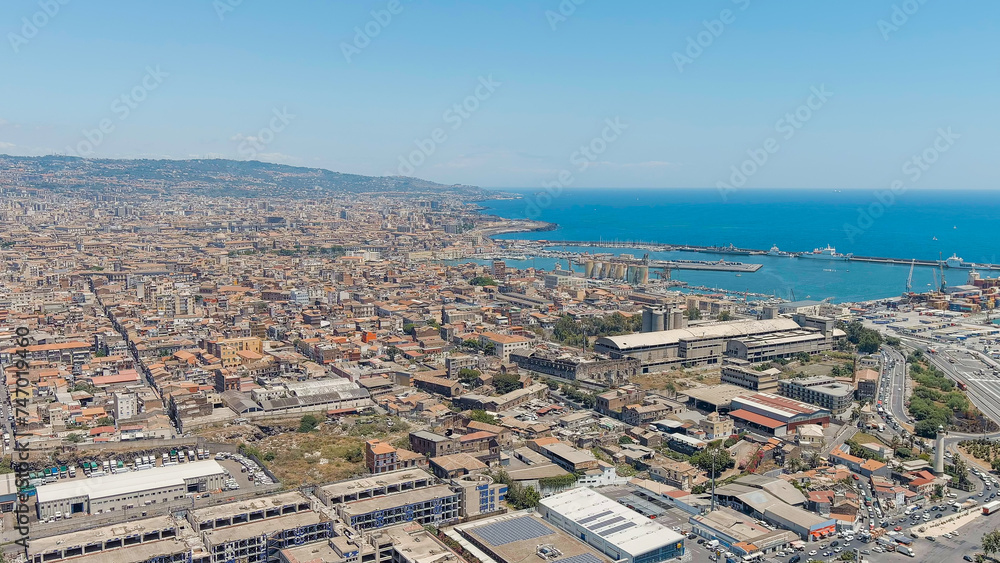 Catania, Sicily, Italy. The territory of the industrial zone and the port of Catania, Aerial View