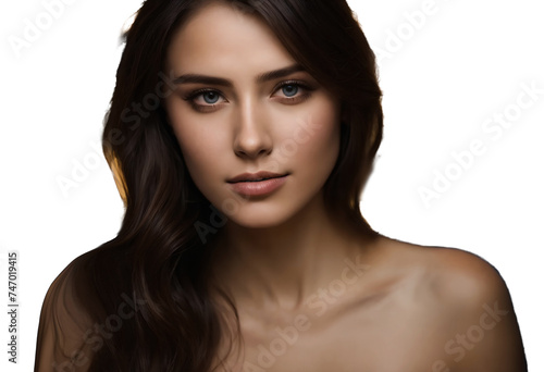 Portrait of a beautiful young girl. On a white isolated background. Close-up of a face. soft, blurred background, bokeh. Developing hair.