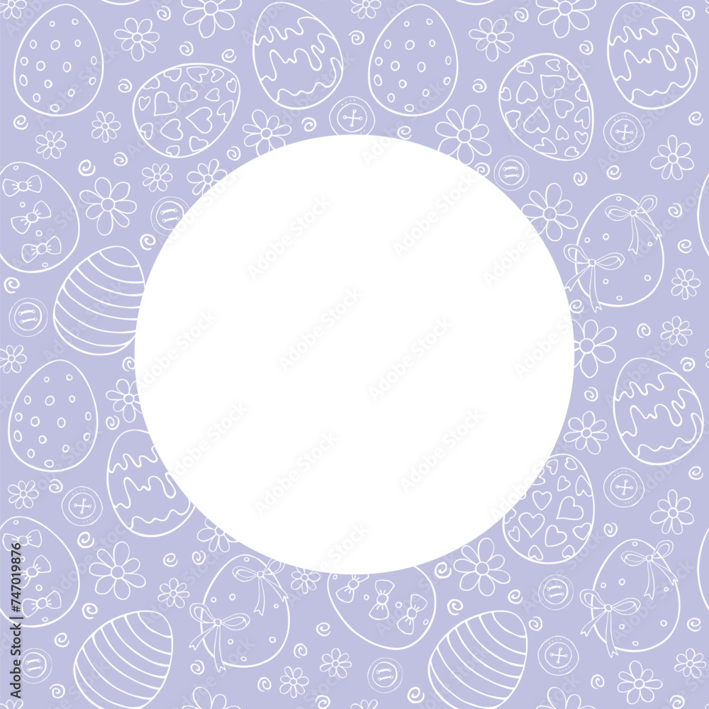 Vector frame, border from outline ornamental easter eggs, flowers. Simple spring holiday background, decoration in doodle style Vector frame, border from outline ornamental easter eggs, flowers. Simple spring holiday background, decoration in doodle style