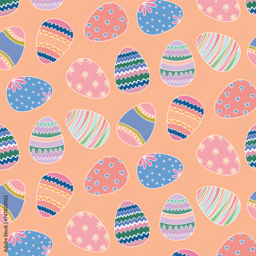 Seamless pattern with cute Easter painted eggs. Festive Easter design. Seamless pattern with cute Easter painted eggs. Festive Easter design.