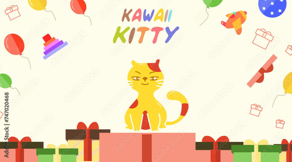 Kawaii Cats vector illustration Smiling Kitty, cute and round-faced cat Kawaii Cats vector illustration Smiling Kitty, cute and round-faced cat