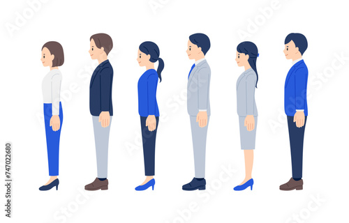 働くビジネスパーソン男女の左横向き全身セット【人物ベクターイラスト素材】