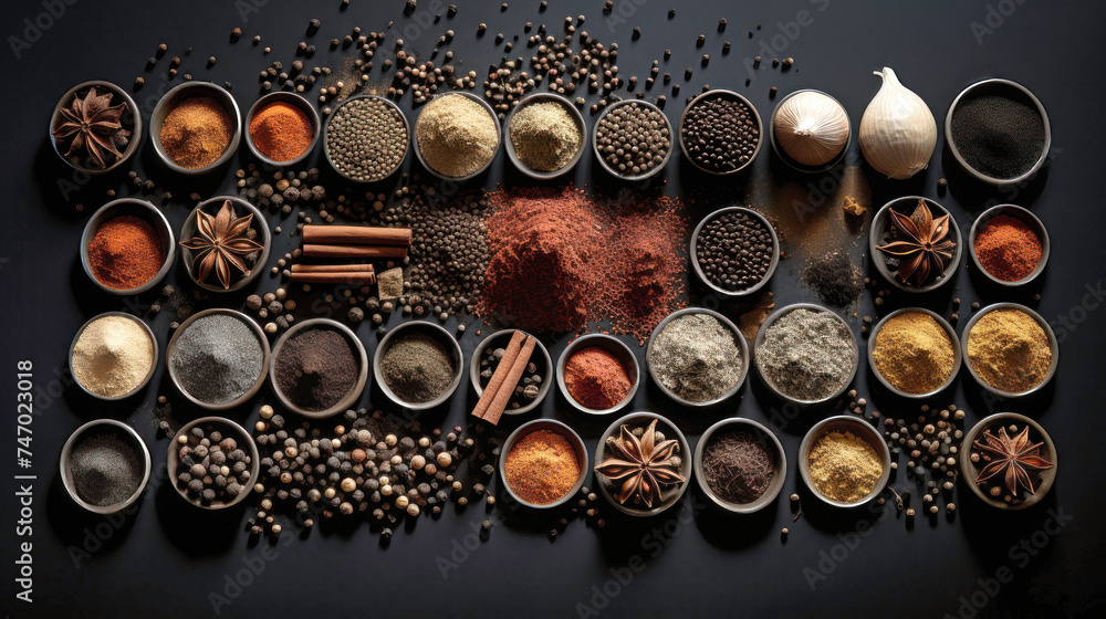 Assorted Spice-filled Bowls Arranged on a Table Assorted Spice-filled Bowls Arranged on a Table
