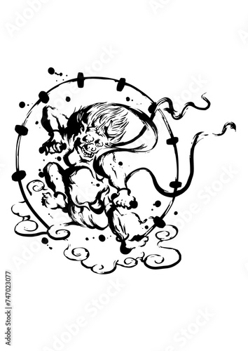 雷神の墨絵